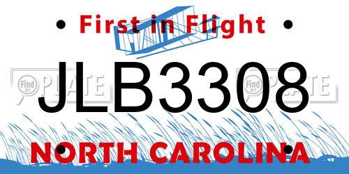 JLB3308 North Carolina License Plate
