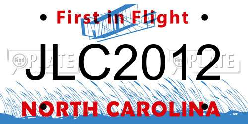 JLC2012 North Carolina License Plate
