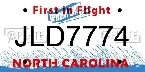 JLD7774 North Carolina License Plate