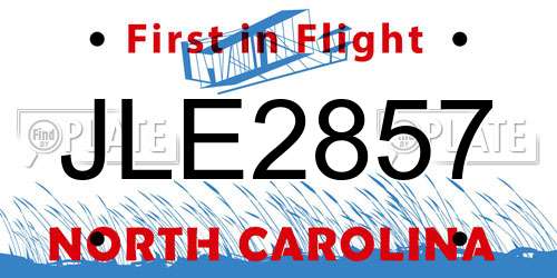 JLE2857 North Carolina License Plate