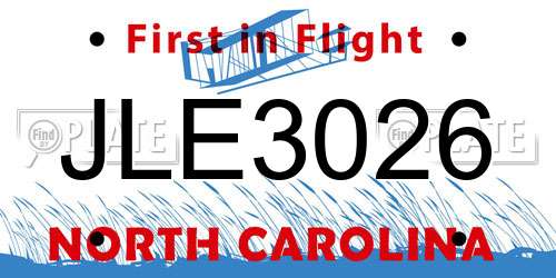 JLE3026 North Carolina License Plate