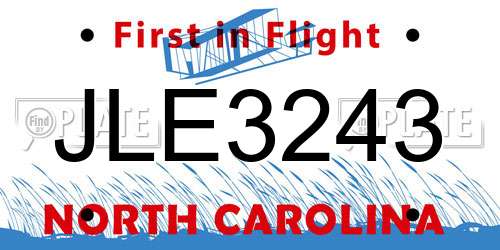 JLE3243 North Carolina License Plate