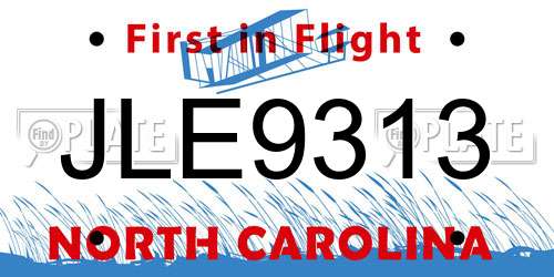 JLE9313 North Carolina License Plate