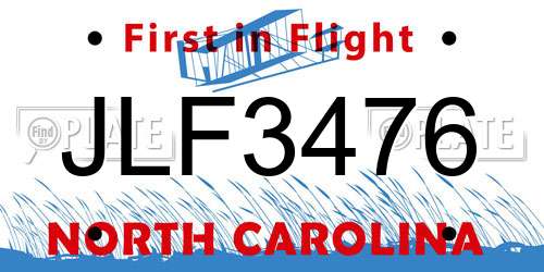 JLF3476 North Carolina License Plate
