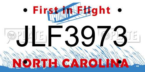 JLF3973 North Carolina License Plate