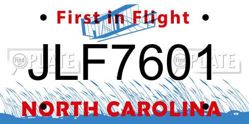 JLF7601 North Carolina License Plate