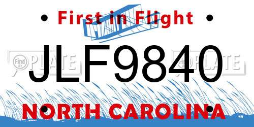 JLF9840 North Carolina License Plate