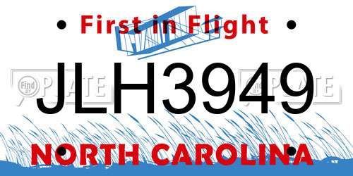 JLH3949 North Carolina License Plate