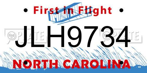 JLH9734 North Carolina License Plate