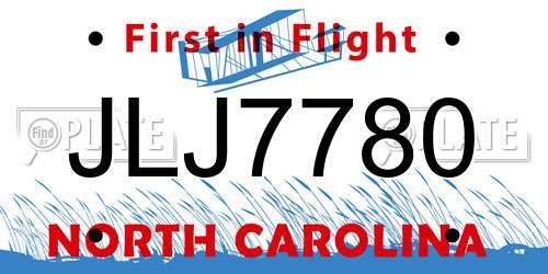 JLJ7780 North Carolina License Plate