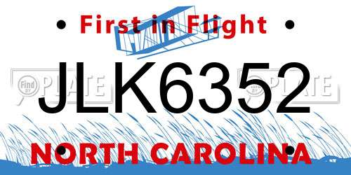 JLK6352 North Carolina License Plate