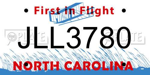 JLL3780 North Carolina License Plate