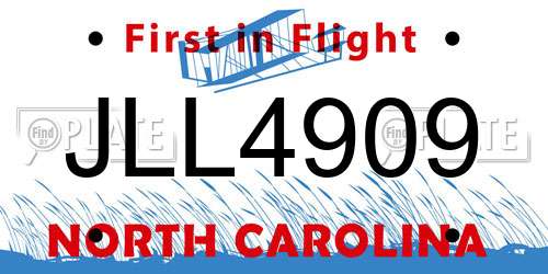 JLL4909 North Carolina License Plate