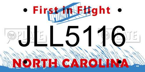 JLL5116 North Carolina License Plate