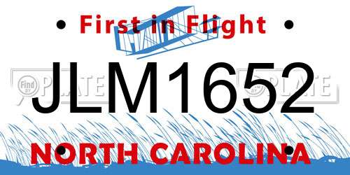 JLM1652 North Carolina License Plate