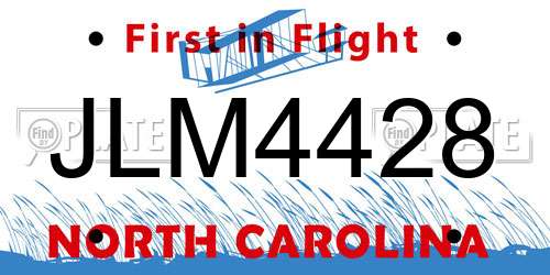 JLM4428 North Carolina License Plate