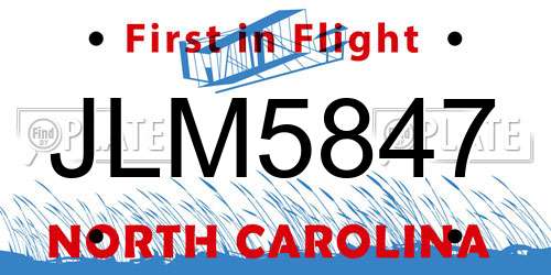 JLM5847 North Carolina License Plate