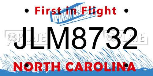 JLM8732 North Carolina License Plate