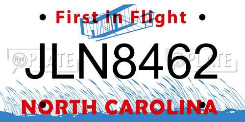 JLN8462 North Carolina License Plate