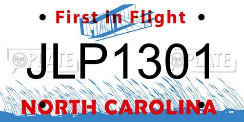 JLP1301 North Carolina License Plate