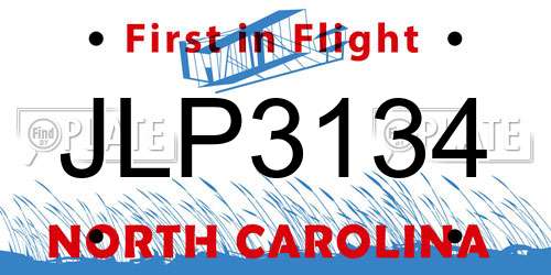 JLP3134 North Carolina License Plate