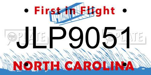 JLP9051 North Carolina License Plate