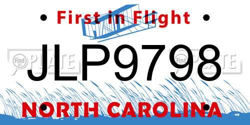 JLP9798 North Carolina License Plate