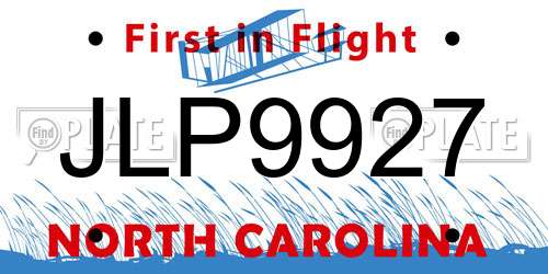 JLP9927 North Carolina License Plate