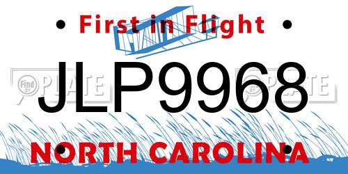 JLP9968 North Carolina License Plate
