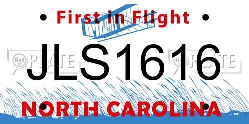 JLS1616 North Carolina License Plate