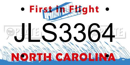 JLS3364 North Carolina License Plate