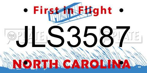 JLS3587 North Carolina License Plate