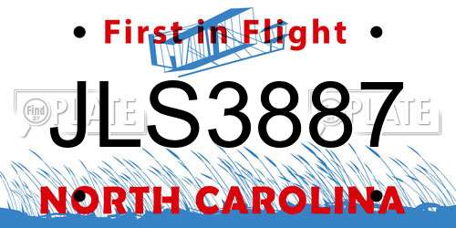 JLS3887 North Carolina License Plate
