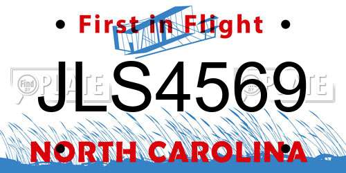 JLS4569 North Carolina License Plate