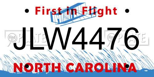 JLW4476 North Carolina License Plate