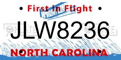 JLW8236 North Carolina License Plate