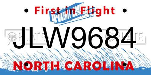 JLW9684 North Carolina License Plate