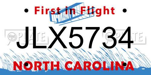 JLX5734 North Carolina License Plate