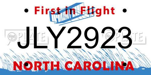 JLY2923 North Carolina License Plate