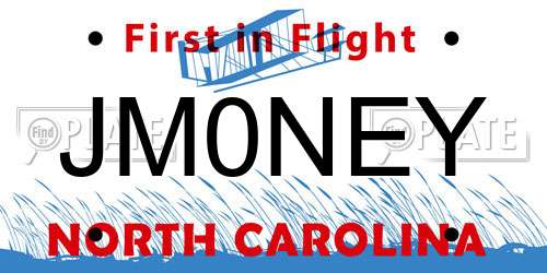 JM0NEY North Carolina License Plate