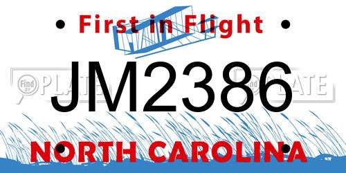 JM2386 North Carolina License Plate