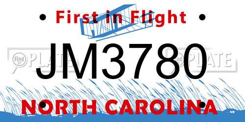 JM3780 North Carolina License Plate