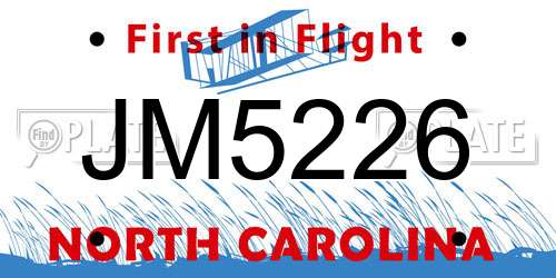 JM5226 North Carolina License Plate