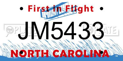 JM5433 North Carolina License Plate