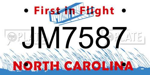 JM7587 North Carolina License Plate