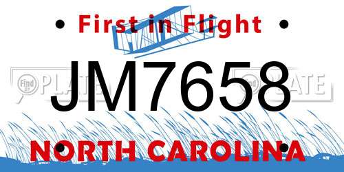 JM7658 North Carolina License Plate