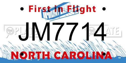 JM7714 North Carolina License Plate