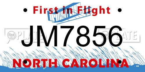 JM7856 North Carolina License Plate