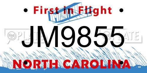 JM9855 North Carolina License Plate