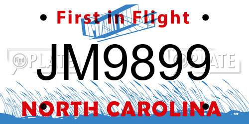 JM9899 North Carolina License Plate